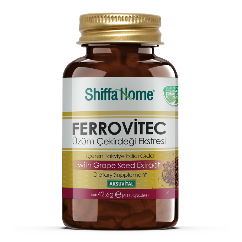 Shiffa Home Ferrovitec Grape Seed Extract 60 Capsules Natural Halalشيفا هوم كبسولات فيروفتيك مستخلص بذور العنب - 60 كبسولة من Shiffa Home | العافية