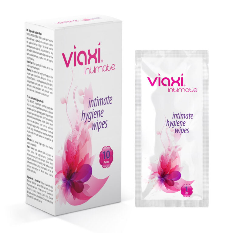 Viaxi intimate hygiene wipes in compact 10-piece pack